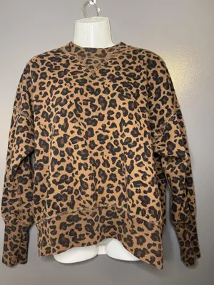 Abercrombie & Fitch Sweatshirt Womens Small Brown Leopard Print Fleece Pullover thumbnail 2