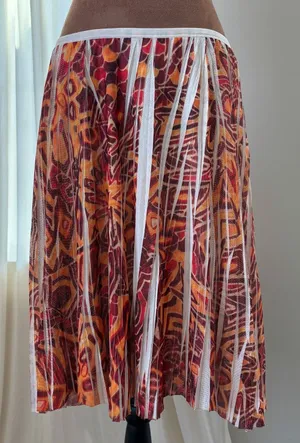 90s Vintage Lapis Midi Skirt M Boho Print Mesh Pleated Panel Summer Whimsy Fairy thumbnail 1