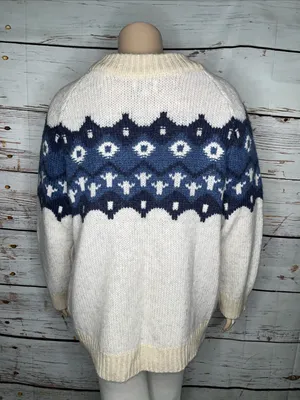 Aerie NWT Size XL White - Blue Fair Isle Wool Blend Chunky Knit Sweater Top thumbnail 3