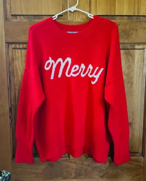 Red 'Merry' Christmas Sweater! Women’s size medium! thumbnail 1