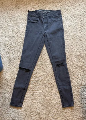 American Eagle Outfitters Black High-Rise Ripped Skinny Jeans thumbnail 1