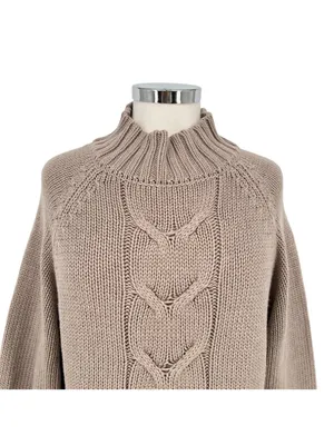 Nanette Lepore Cable Knit Mock Neck Sweater Beige Greige Coastal Cozy Size Small thumbnail 2