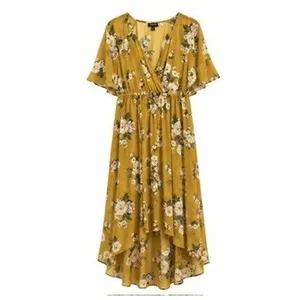 Torrid Floral Chiffon High Low Maxi Dress Flutter Sleeve Gold Size 1 1X No Slip thumbnail 2