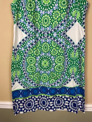 London Times Women’s Geometric Pattern Green Blue White Tank Shift Dress thumbnail 3
