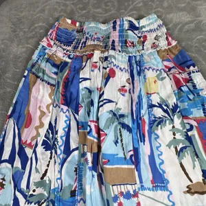 True Destinations Coastal Wide Leg Palazzo Pants Small Tropical Print Smocked thumbnail 12