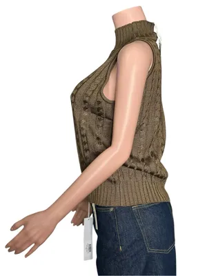 LILYSILK Classic High-Neck Cable-Knit Sleeveless Silk Top, Pine, Large thumbnail 4