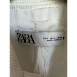 Zara Cream Linen Blend Snap Button Mock Neck Cropped Bomber Varsity Jacket L thumbnail 15