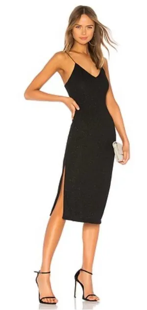 Alice + Olivia Stila Midi Dress 8 Black LBD Side Slit Sparkle Minimalist Party thumbnail 1