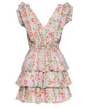 Anthropologie NWT Love The Label Ines Ivory Floral Tiered Ruffle Mini Dress thumbnail 2