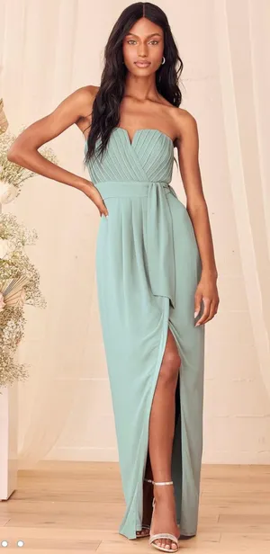 Lulus Sagebrush Pleated Strapless Maxi Dress thumbnail 1