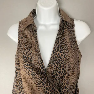 Guess Wrap Top Animal Print‎ Women Small Brown Black Leopard Sleeveless Blouse thumbnail 4