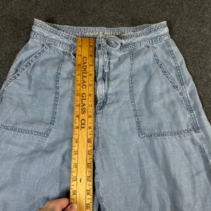 American Eagle Light Wash Lyocell Wide Leg Crop Drawstring Pants Blue 4 Short thumbnail 5