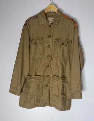 We The Free Size S Womens Oversized Shirt Jacket Tan Floral Paint‎ Splatter thumbnail 1
