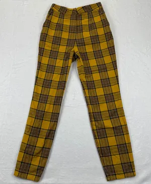 LPA Butter Yellow Plaid‎ High Waisted Straight Leg Pants Women's XS thumbnail 1