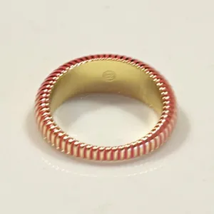 GORJANA 18k Gold Plated Catalina Enamel Ring Gold Pink Striped Boho Chic Size 7 thumbnail 4
