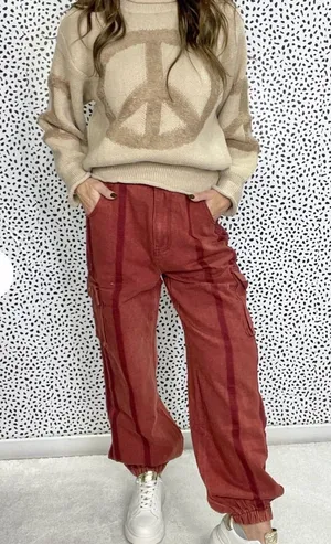 POL End Zone Vintage Wash Joggers In Brick Size Small thumbnail 1