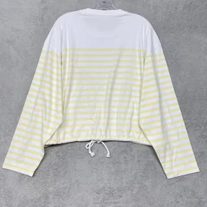 Madewell Top Womens Large Striped Drawstring Hem Cotton Tee Yellow White NZ385 thumbnail 7