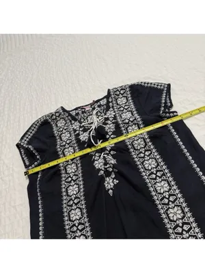 Calypso St. Barth 100% Linen Navy Blue White Embroidered Shift Dress Mini Small thumbnail 5