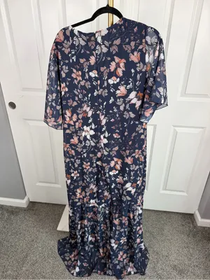 Boutique Navy Floral Flutter Sleeve Tiered Maxi Dress XXL NWT thumbnail 11