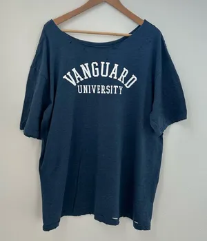 Vanguard University Distressed off the shoulder Tee Blue Size XXL thumbnail 1