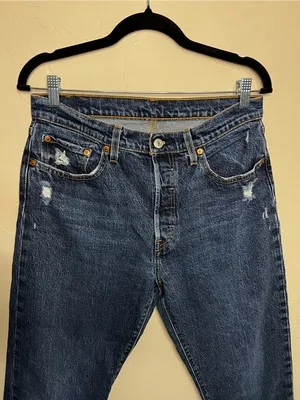 Levi’s 501 Crop High Rise Distressed Straight Leg Button Fly Denim Jeans thumbnail 3