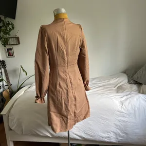 Tan mock neck knee length modest dress thumbnail 4