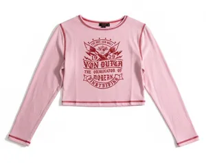 Von Dutch Pink Long Sleeve women’s crop top size medium thumbnail 1