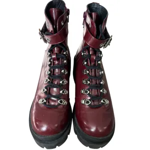 Jeffrey‎ Campbell Czech Combat Boots Sz 8.5 Burgundy Red Patent Faux Leather thumbnail 4