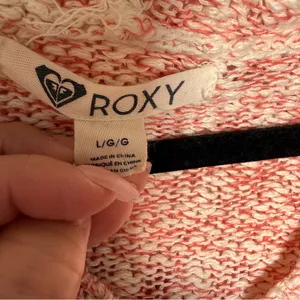 Roxy Women's Pink and Cream Hoodie Pullover Sweater Large thumbnail 5