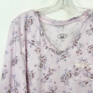 Laura Ashley Large Pajama Set Pink Floral Lettuce Hem Soft Girl Cottagecore 559 thumbnail 9
