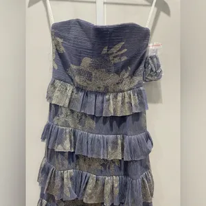 After Six Ruffle Tiered‎ Skirt Metallic Pleated Midi Dress Size XS thumbnail 4