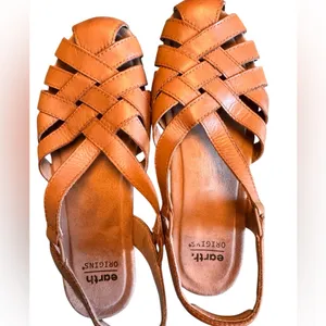 Earth Origins Berri Fisherman Slingback Sandals Tan Leather Comfort Est Size 9 thumbnail 5