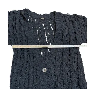 Free People Black Knit‎ Distressed Button Front Short Sleeve Cardigan Sweater thumbnail 4