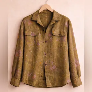 🌿 Trendy Free People Floral Moss Camp Shirt Top Greyed Olive Size: S (fits 6–8) thumbnail 7