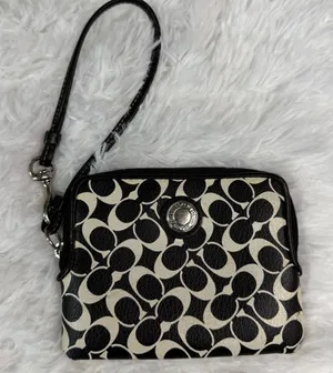 COACH Black White Signature Coated Canvas Wristlet thumbnail 1
