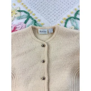 Vintage Distinction Cream 100% Wool Button‎ Front Cardigan Jacket Silver Buttons thumbnail 7