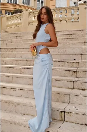 Blue white fox maxi cutout dress thumbnail 2