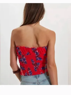 NWOT Free People Scottie Printed Tube Top Floral Red thumbnail 4