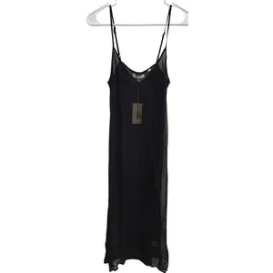 NWT‎ DOEN Long Deep V Neck Slip Dress Black Sheer Midi Size S Ethereal Boho thumbnail 2