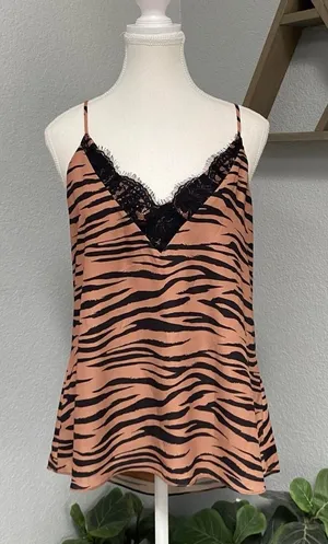 Socialite Tan Brown Black Lace Trim Cami Top Sleeveless Y2k Animal Print Grunge thumbnail 1