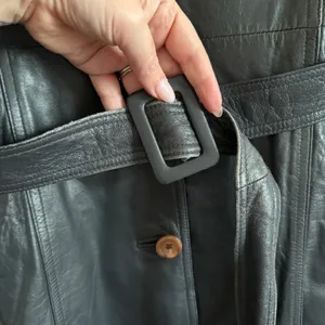 80s Vintage Emotion Dark Gray Leather Trench Coat with Belt | Small Retro thumbnail 4