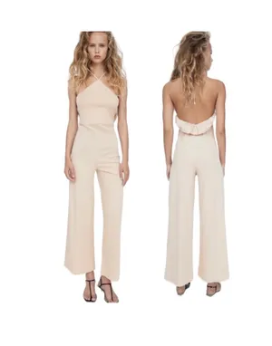 ZARA Cream Halterneck Jumpsuit thumbnail 3