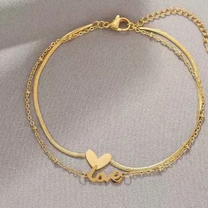 Adjustable Layered Love Heart Anklet for Women Gold thumbnail 4