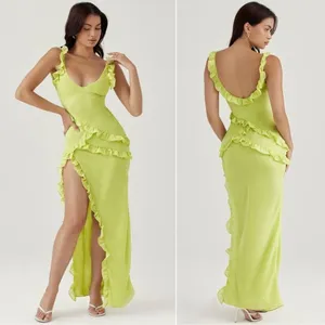 NWOT House of CB Pixie Lime Green Ruffle Maxi Dress sz XS thumbnail 4