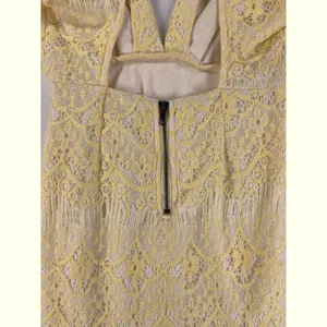 Reverse Australia Yellow Lace Long Sleeve Mini Dress V-Neck Open Back Sz Med NEW thumbnail 8