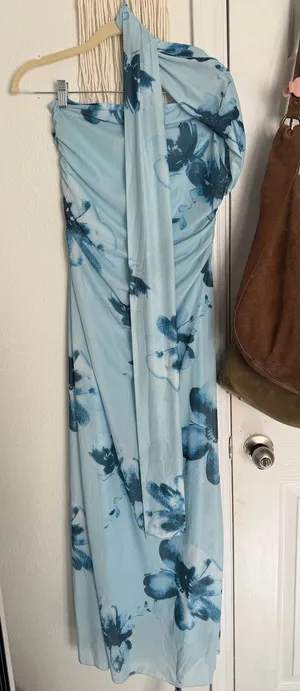 Summer Floral Formal Wedding Guest Dress Strapless Tube Dress with Scarf Summer Cocktail Long Maxi Dresses thumbnail 1