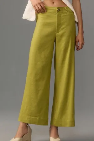 Anthropologie Ettie High-Rise Crop Wide-Leg Pants by Maeve: Linen Edition holly thumbnail 1