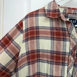 GAP pink orange plaid button down‎ long sleeve collared flannel shirt casual M thumbnail 3
