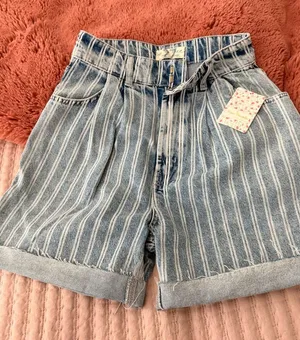 Free People Blue and White Striped Denim Shorts thumbnail 1