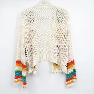 Womens Boho Granny Square Rainbow Crochet Festival Open Knit Cardigan Size S‎ thumbnail 8
